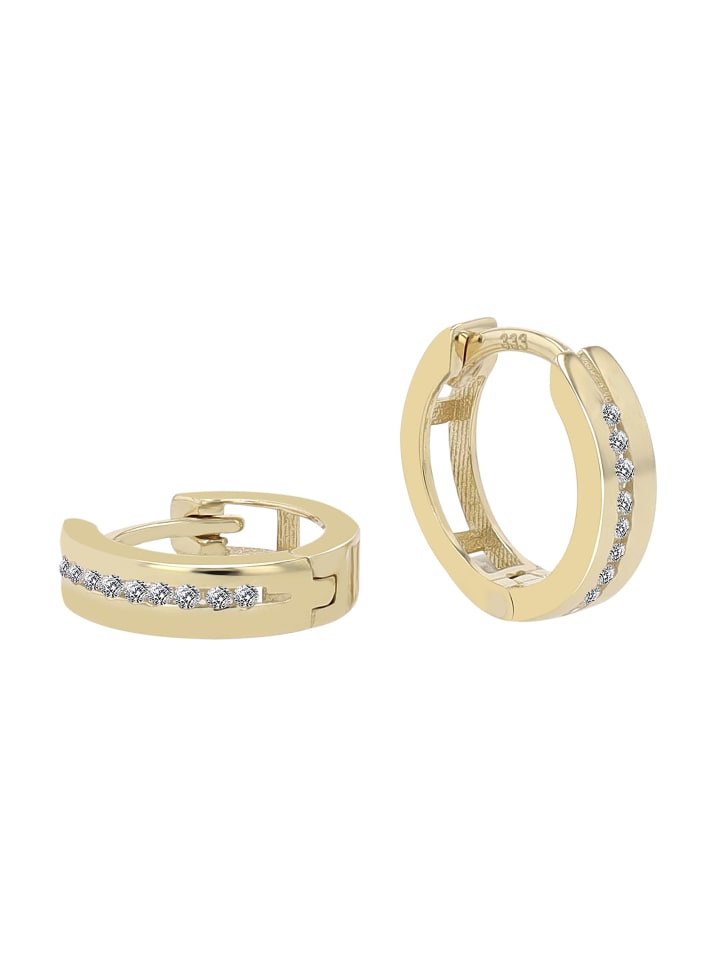 Damen Ohrringe – Klappcreole aus 333 Gold mit Zirkonia in gold