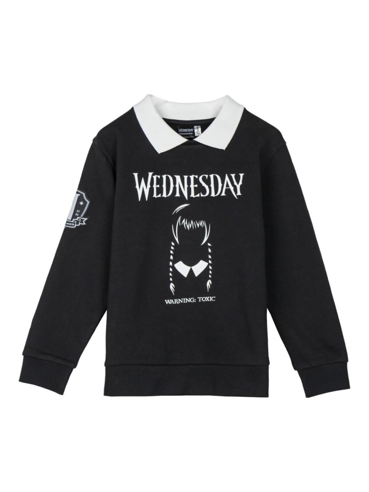 Wednesday Kinder Sweatshirt, Baumwoll-Polyester Pullover, Langarm in Schwarz