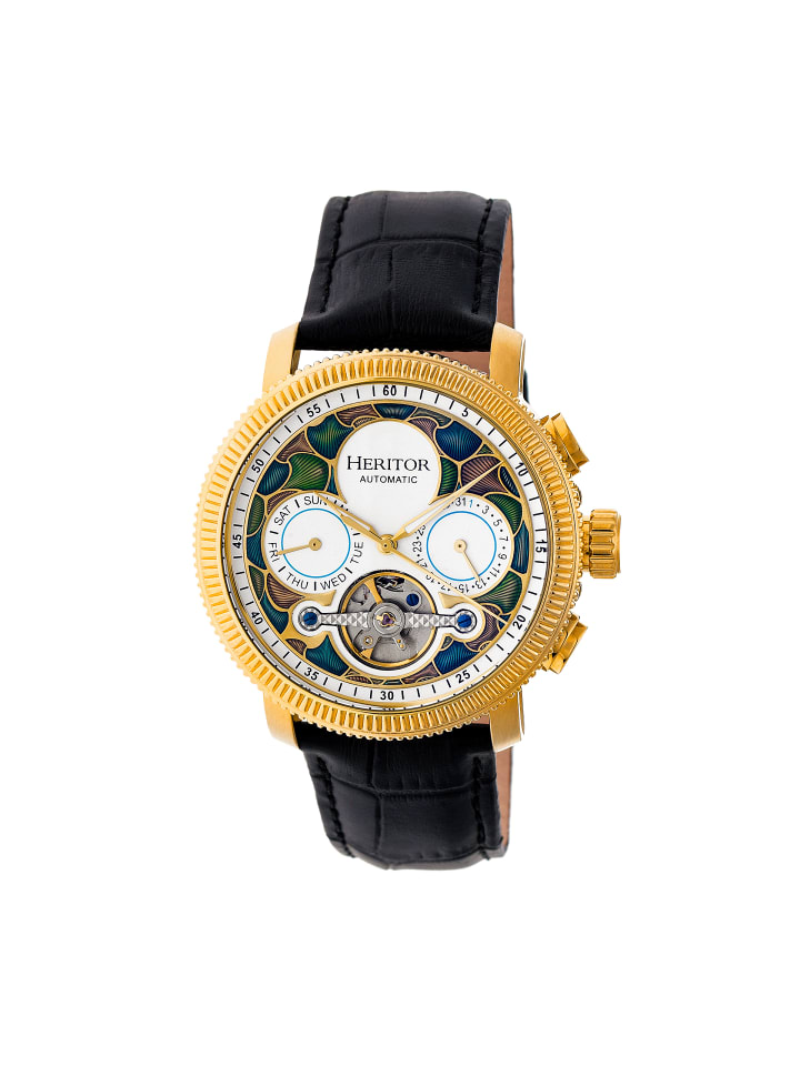 Aura Herren-Uhr mit halbskelettiertem Lederarmband in Gold/White