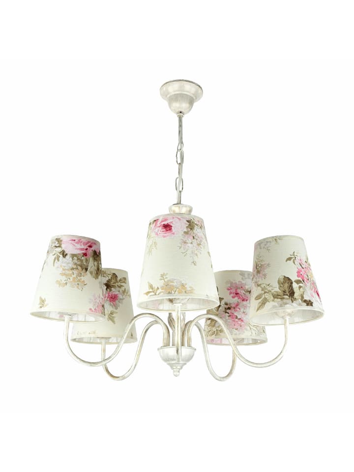 Pendelleuchte (B)57 x (L)57 cm in Shabby Weiß Ecru Rosa Grün