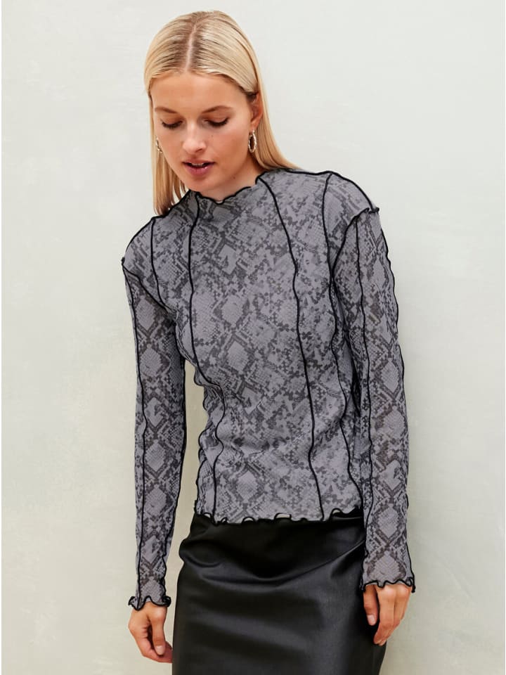 Mesh-Shirt in schwarz-gemustert