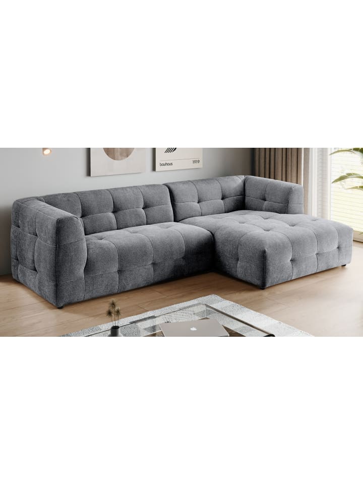 Sofa grau Webstoff 292 x 161 cm, Ecksofa 5-Sitzer, L-Sofa Ottomane rechts