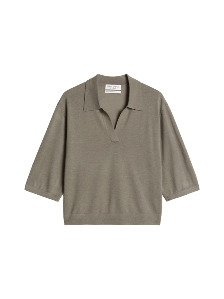 Strick-Poloshirt loose in Stone Taupe