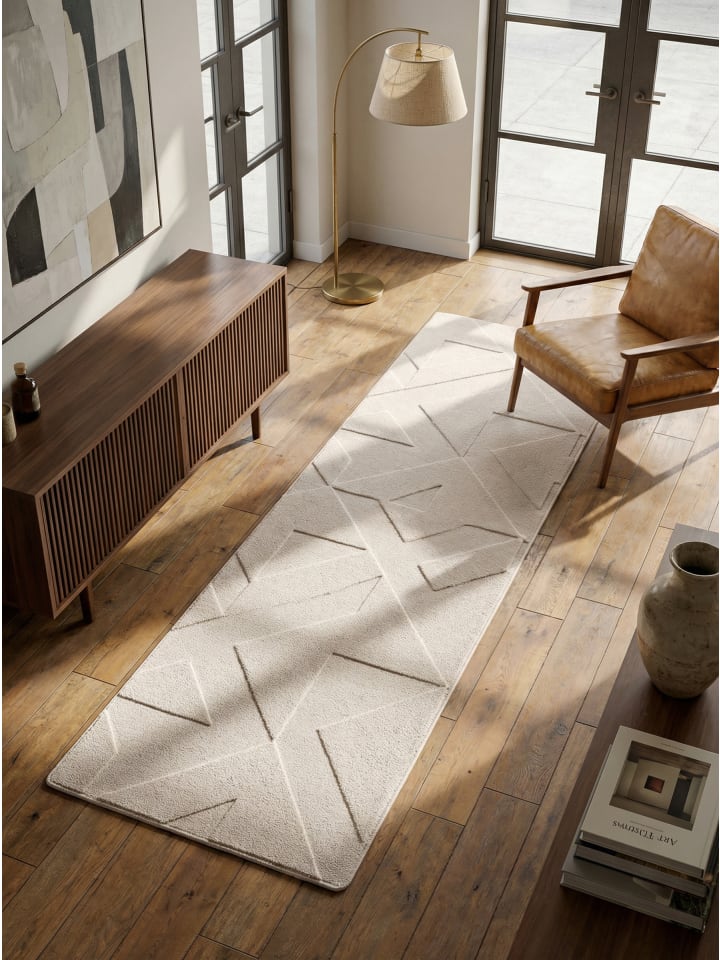 Teppich Kurzflor Waschbar Geometrisch LAVAREDO Strapazierfähig in Creme