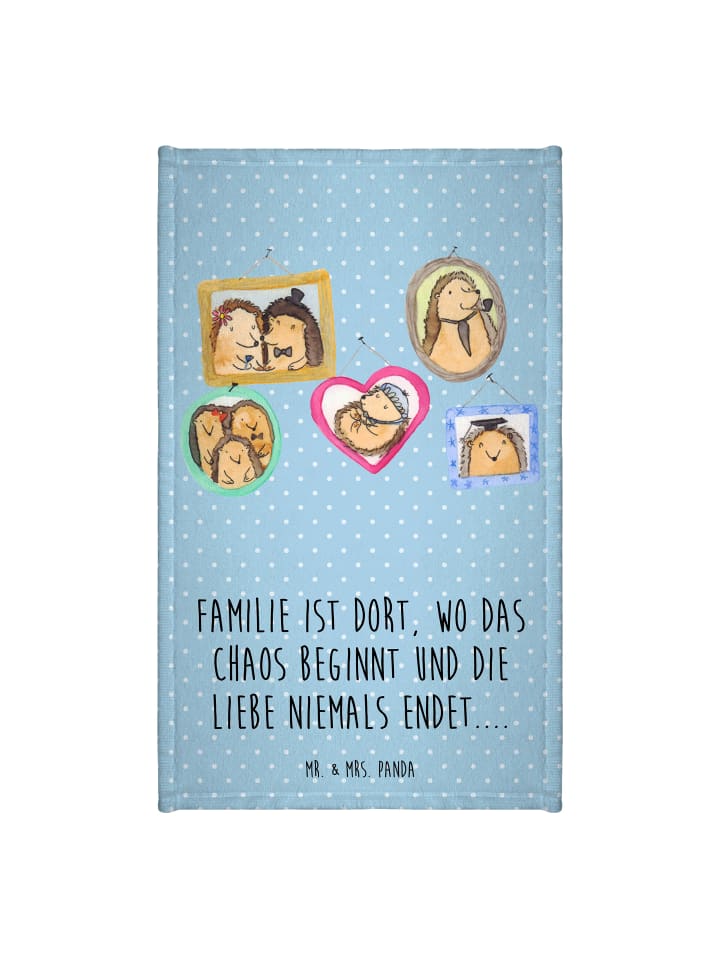 Handtuch Igel Familie mit Spruch in Blau Pastell