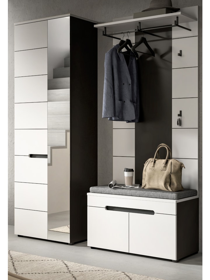 Garderoben-Set 3-teilig in weiß, grau 160 cm, Kombination mit Soft-Close