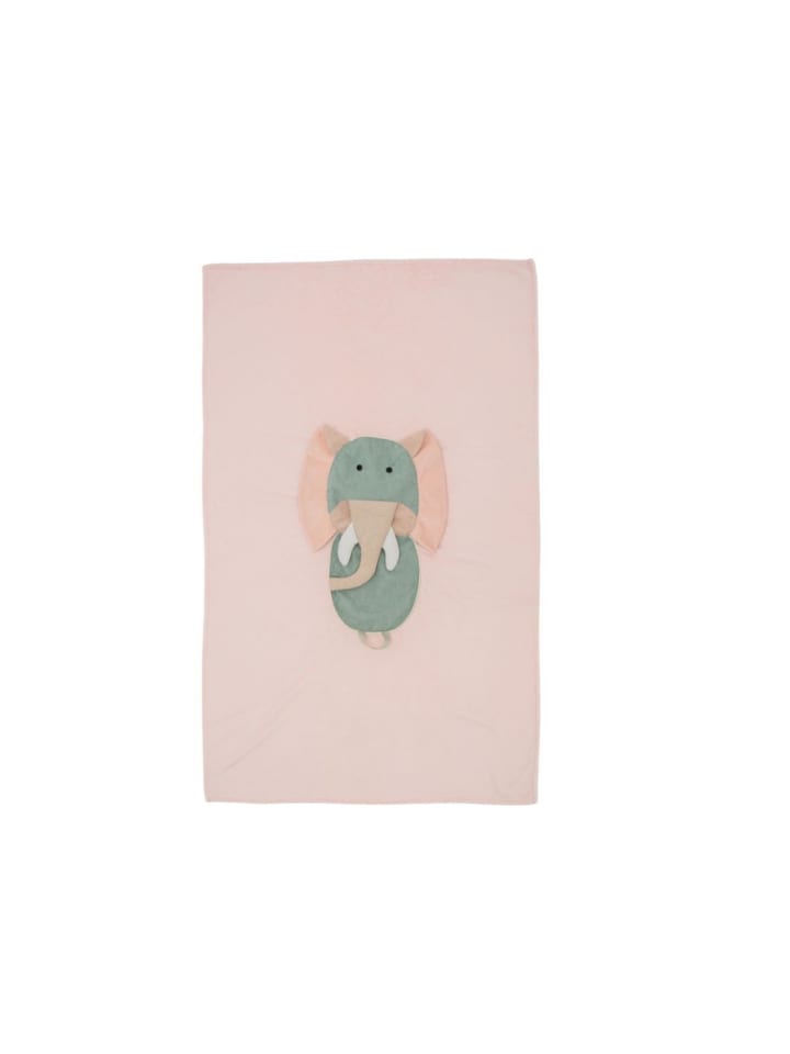 Reisedecke mit Elefanten-Kissen in Mintgrün und Rosa – (B)113 x (H)115 x (T)2 cm