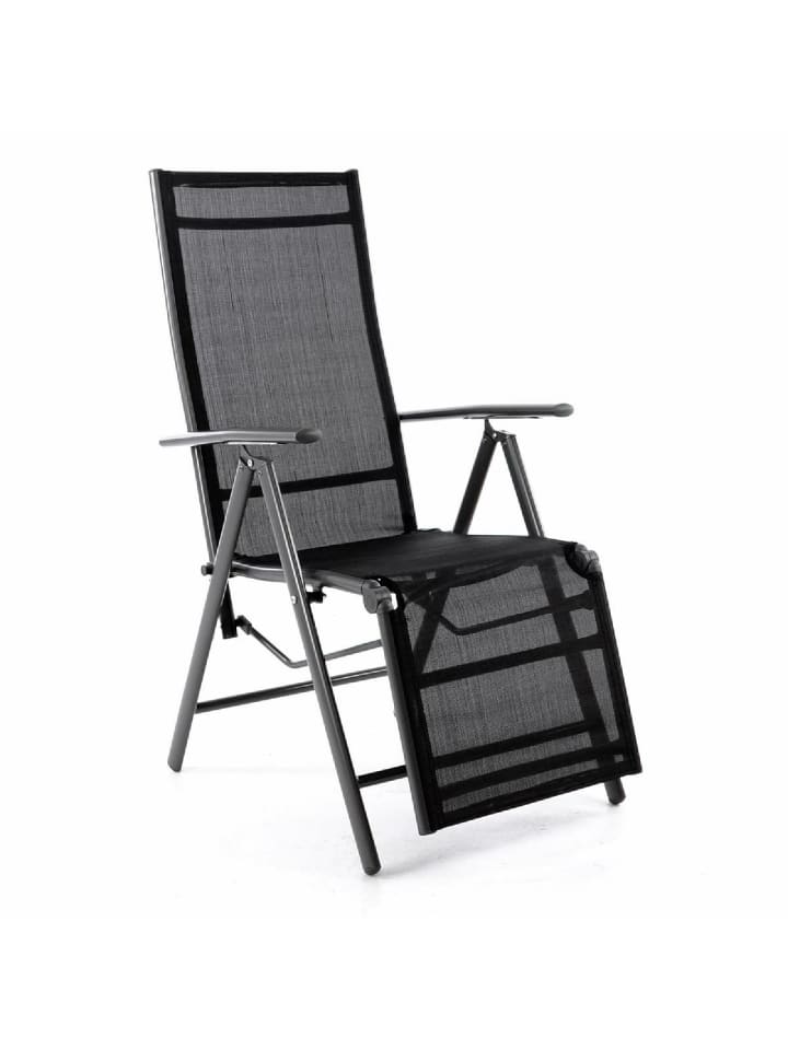 Alu Klappstuhl mit Fußstütze in Schwarz