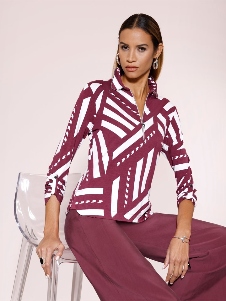 Poloshirt in bordeaux-weiß-bedruckt