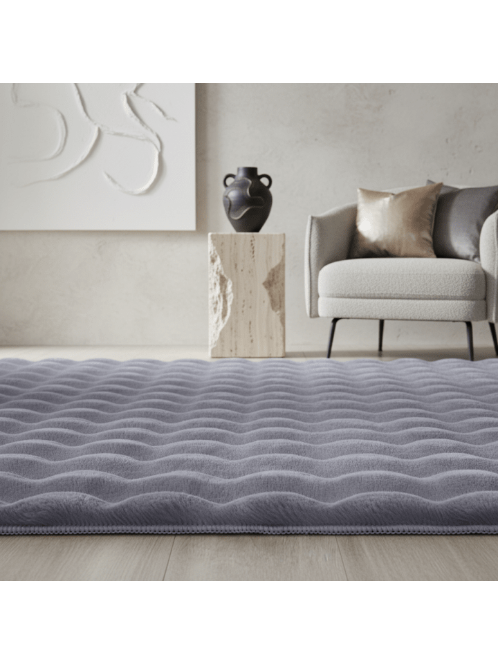 Teppich Hochflor Waschbar Einfarbig NAUDERS Strapazierfähig OEKO-TEX in Grau