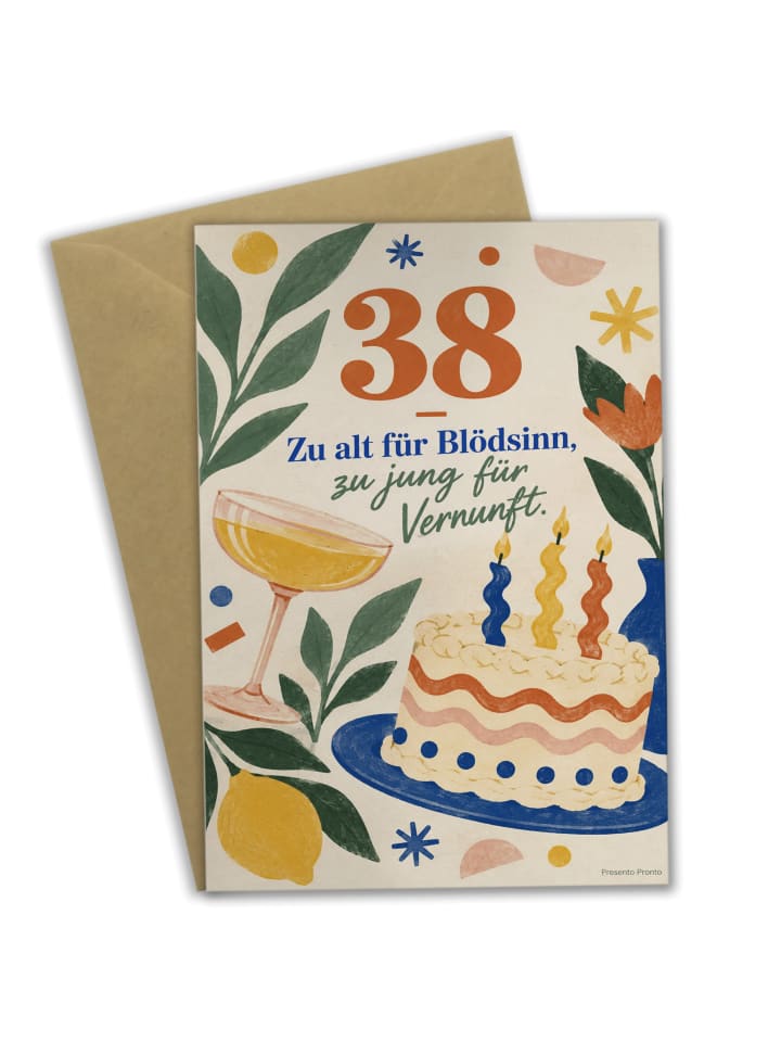 Geburtstagskarte 38. Geburtstag Kuchen verspiel... in Weiß