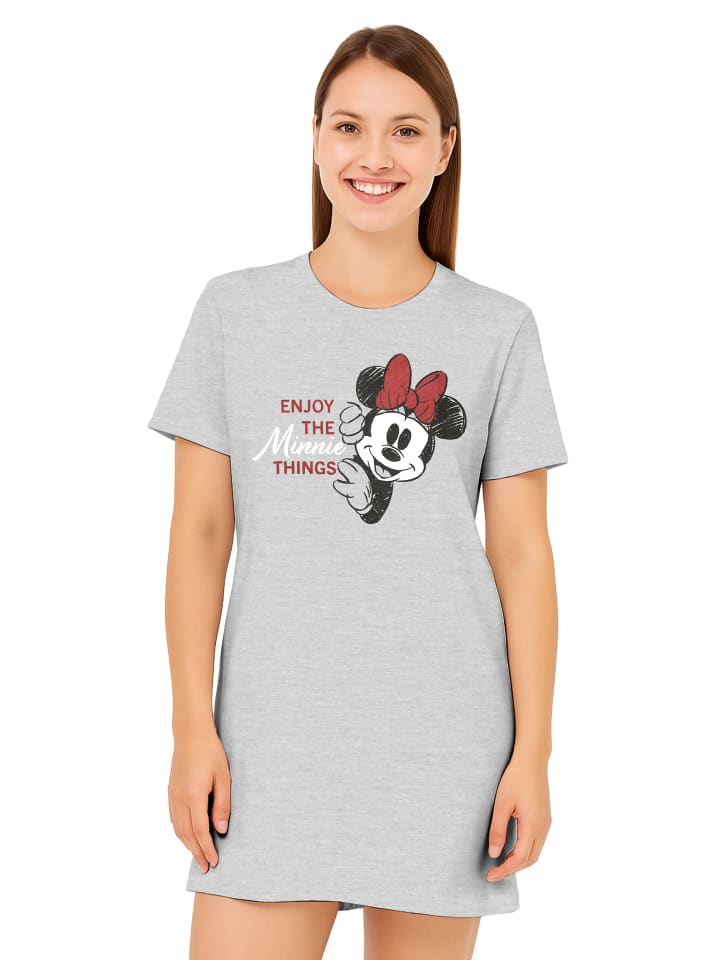 Disney Minnie Mouse Nachthemd Schlafshirt Pyjama Kurzarm Oberteil in grau