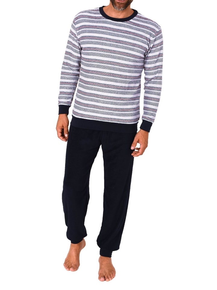 langarm Frottee Schlafanzug Pyjama Bündchen - 83297 in anthrazit