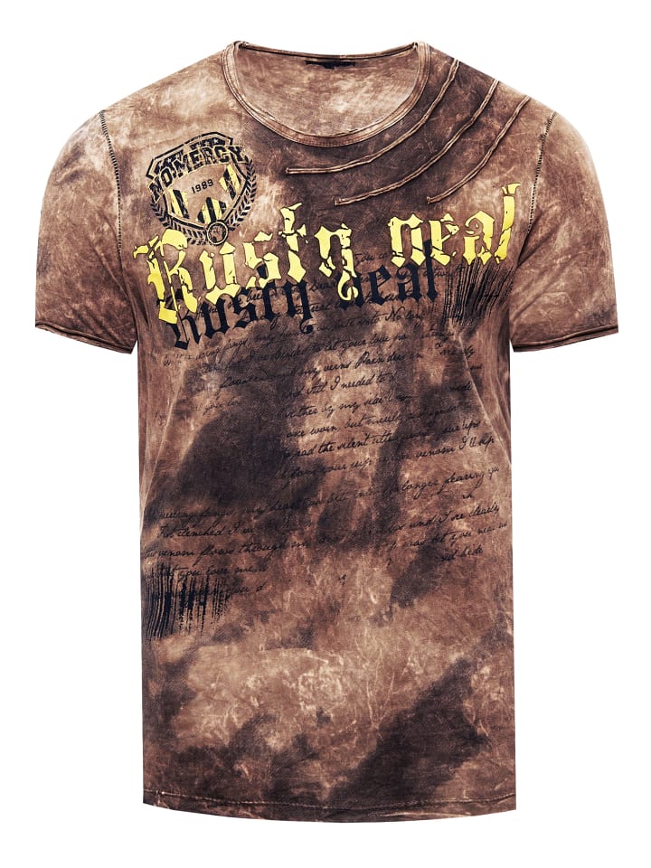 Color Tie Dye Batik T-Shirt mit Logo-Print in Braun