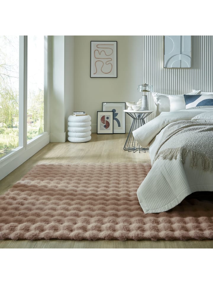 Langflor-Teppich Flauschig LUNE 3D Waffel Muster Wohnzimmer Modern in Taupe