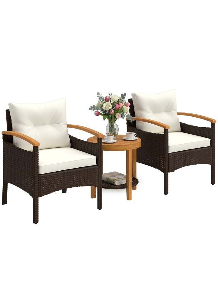 Rattan Sitzgruppe in Cremeweiß 60,5L x 59,5B x 72,5H cm