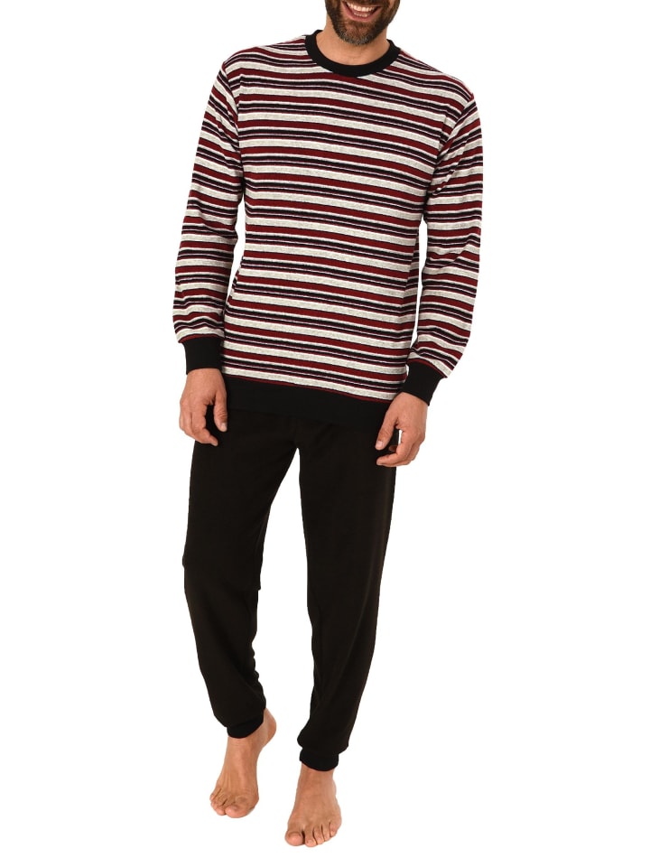 Frottee Pyjama Schlafanzug Bündchen Streifen - 51506 in Grau