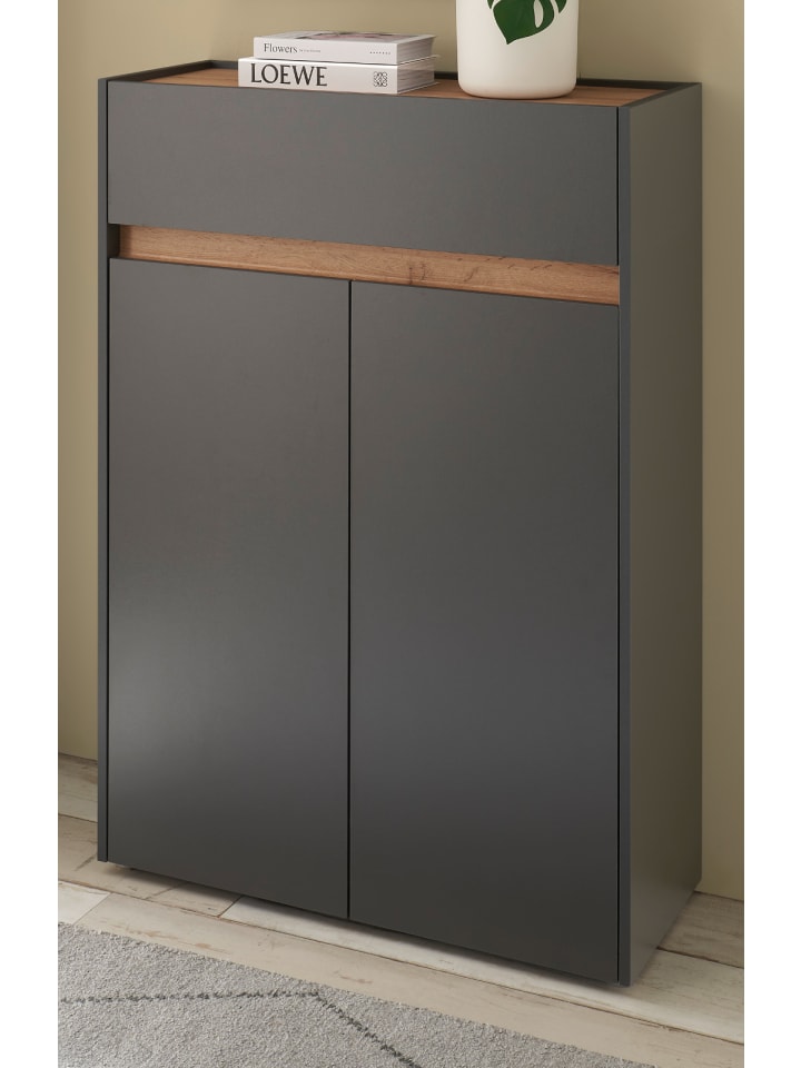 Schuhschrank grau matt, Eiche Wotan, Flurkommode 85 x 122 cm