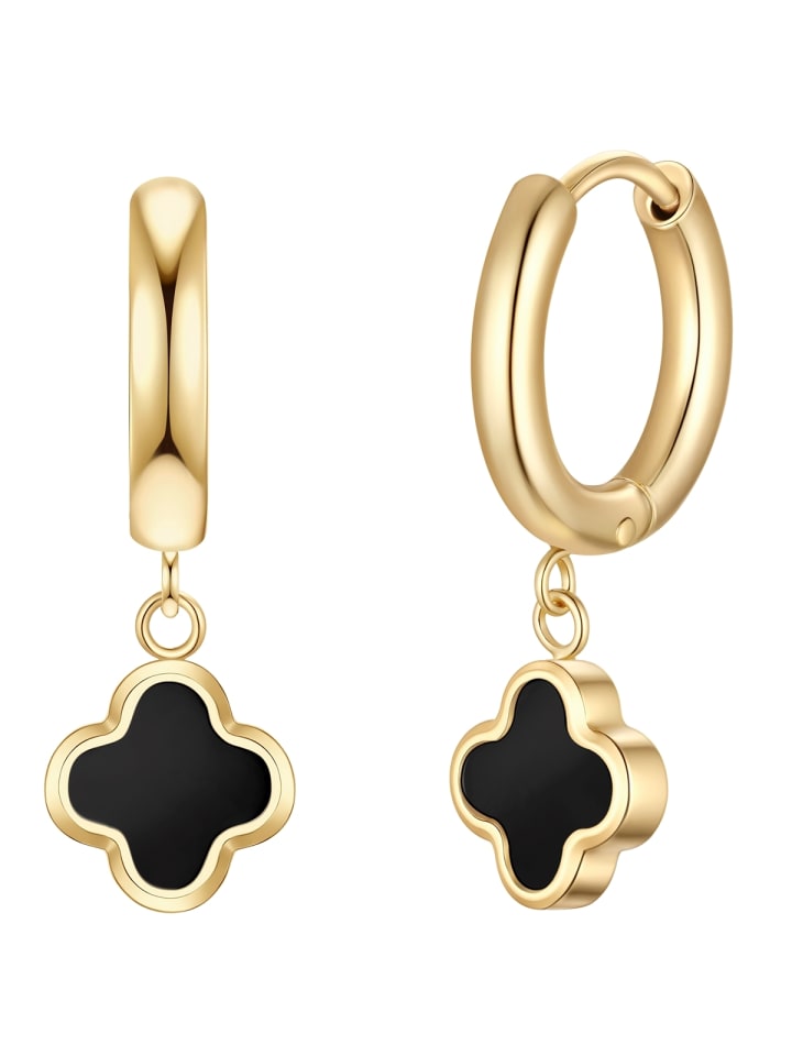 Creolen Kleeblatt aus Edelstahl mit Achat in gelbgold