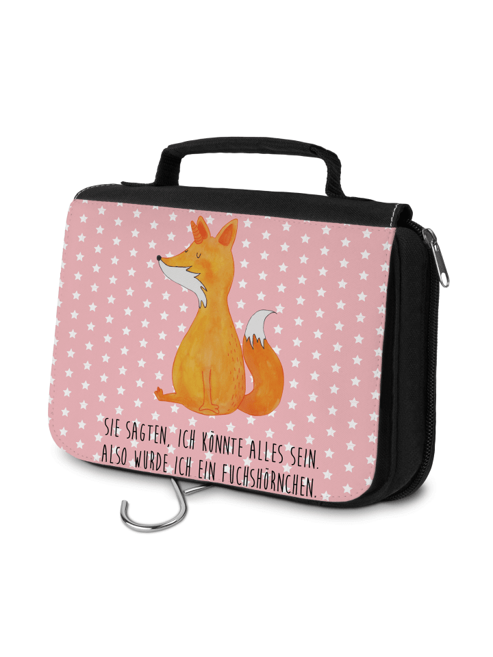 Kulturbeutel Einhorn Fuchs mit Spruch in Rot Pastell
