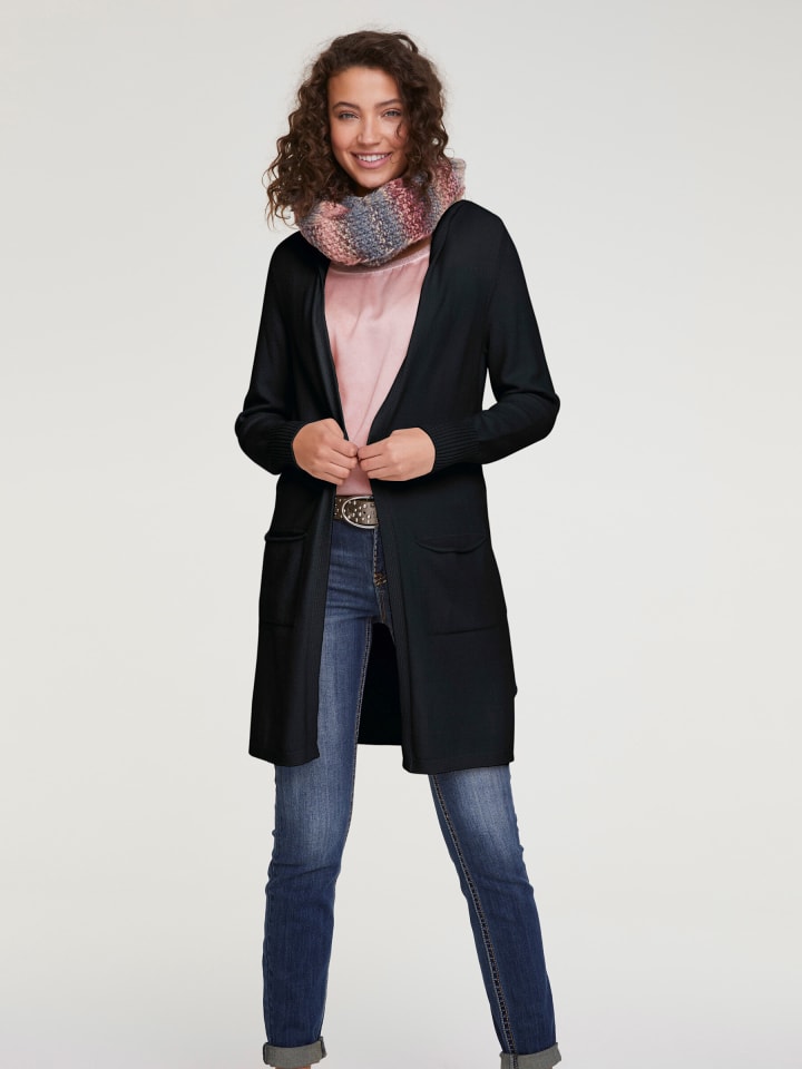 Long-Strickjacke in schwarz