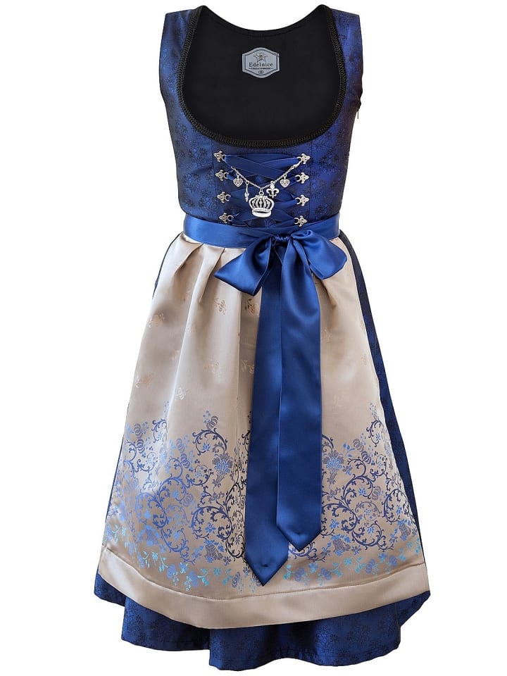 Midi Dirndl 2-teilig in blau, gold