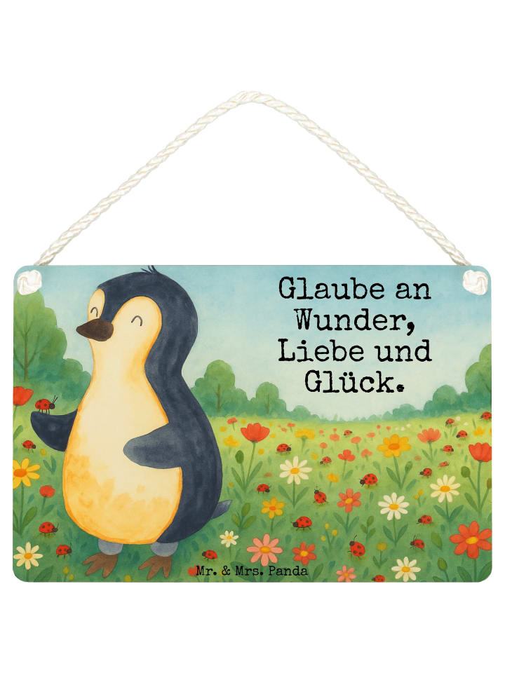 Schild Pinguin Marienkäfer Design mit Spruch in Weiß