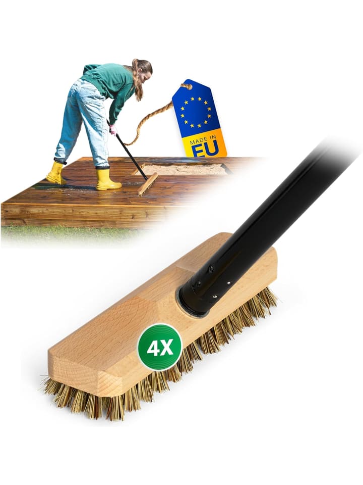 Novaliv 4X Schrubber aus Holz mit Union Borsten und Steckstiel viertei in Braun