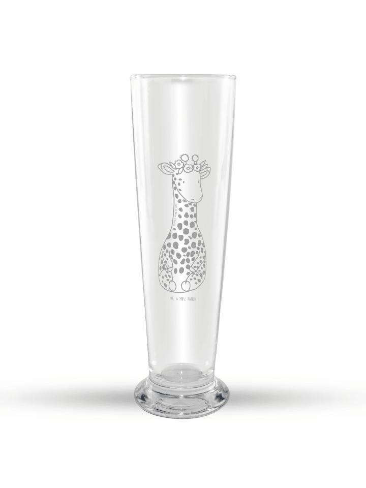 Glas mit Gravur Giraffe Blumenkranz ohne Spruch in Transparent