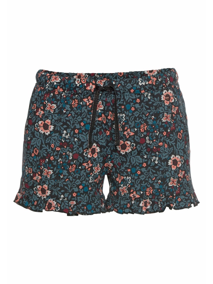 Pyjamashorts in petrol-geblümt
