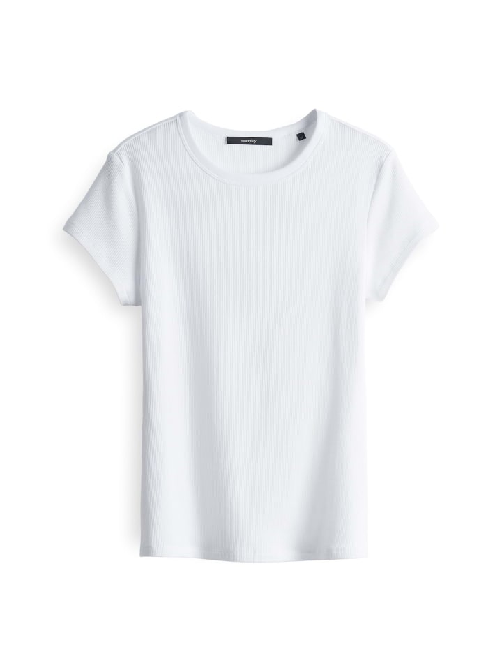 Figurbetontes Rippshirt mit Rundhalsausschnitt in White