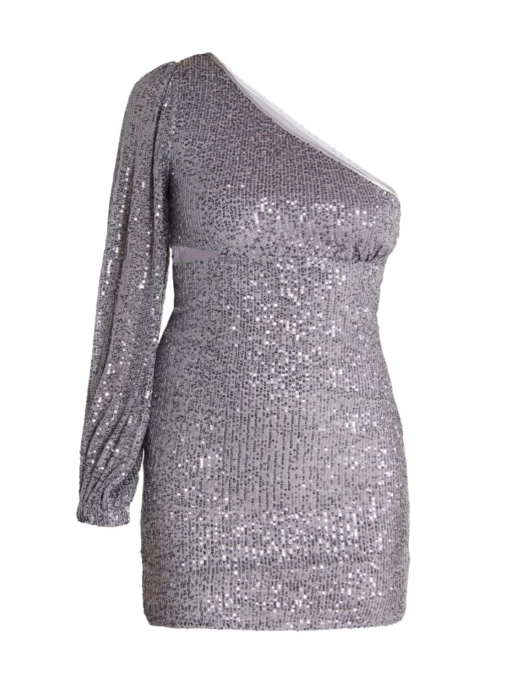 Damen One Shoulder-Minikleid in Grau Silber