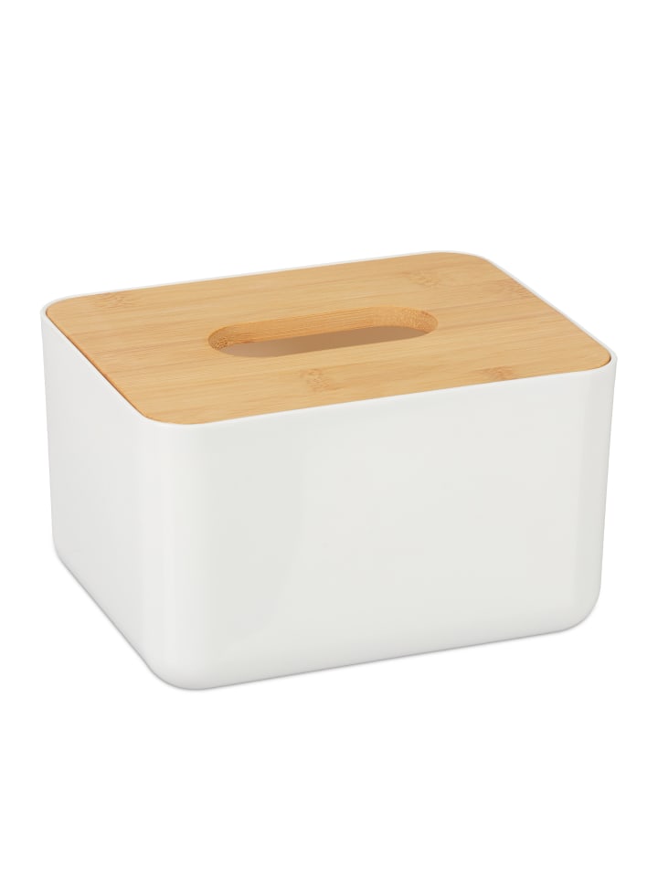 Tücherbox in Weiß/Natur - (B)17 x (H)10 x (T)13 cm