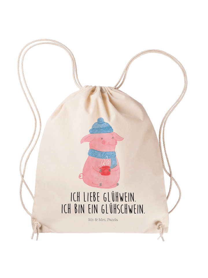 Jutebeutel Schwein Glühwein mit Spruch in Creme