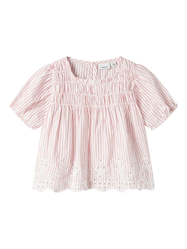 Sommer Bluse mit Lochstickerei am Saum in Weiß-2