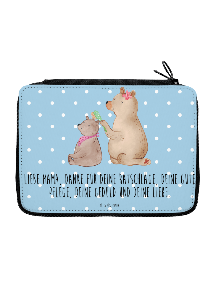 Bleistiftetui Bär Kind mit Spruch in Blau Pastell
