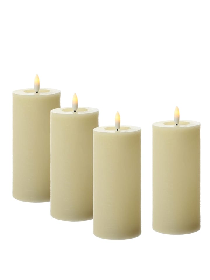 4x LED Kerze LINA Echtwachs Rustik-Optik 7x15m in creme