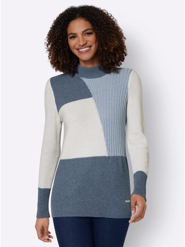 Pullover in rauchblau-ecru-meliert