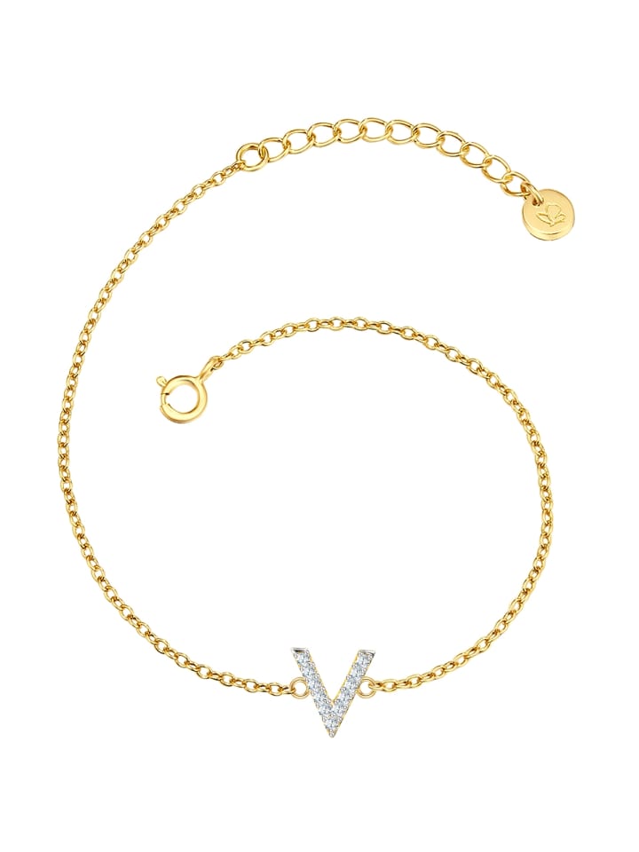 Armband Buchstabe V aus Sterling Silber mit Zirkonia in gelbgold