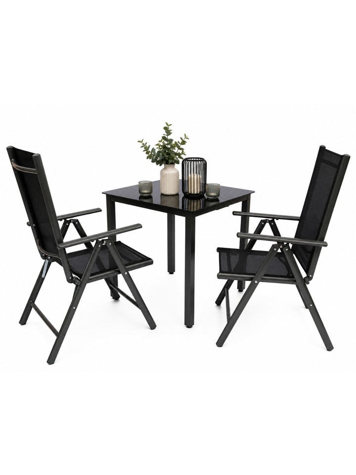 Alu Glas Gartenset Sitzgruppe Tisch Stühle 80 SW in Anthrazit