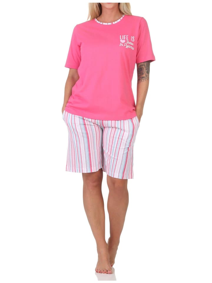 Schlafanzug Shorty kurzarm Streifenoptik Übergrössen 125 205 90 667 in pink
