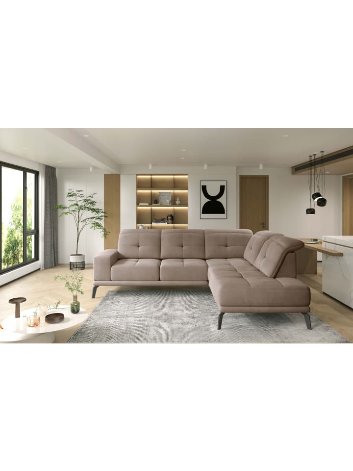 Neviro Recamiere Rechts in Braunbeige - (L) 200 x (B) 275 x (H) 98 cm