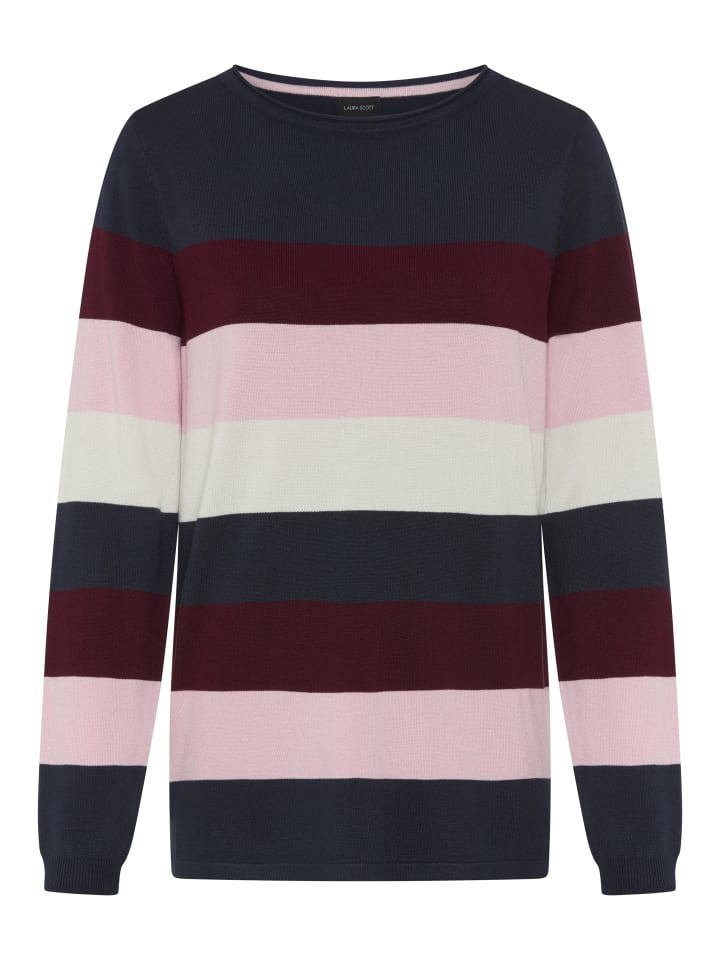 Strickpullover in marine-bordeaux-rosa-weiß