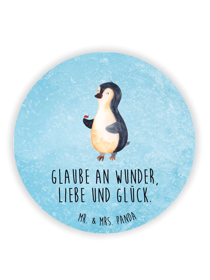 Kühlschrankmagnet Pinguin Marienkäfer mit Spruch in Eisblau