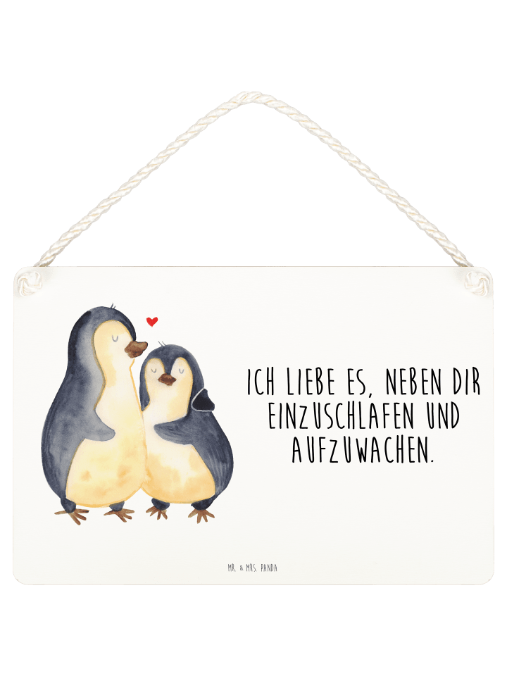 Deko Schild Pinguine Einschlafen mit Spruch in Weiß