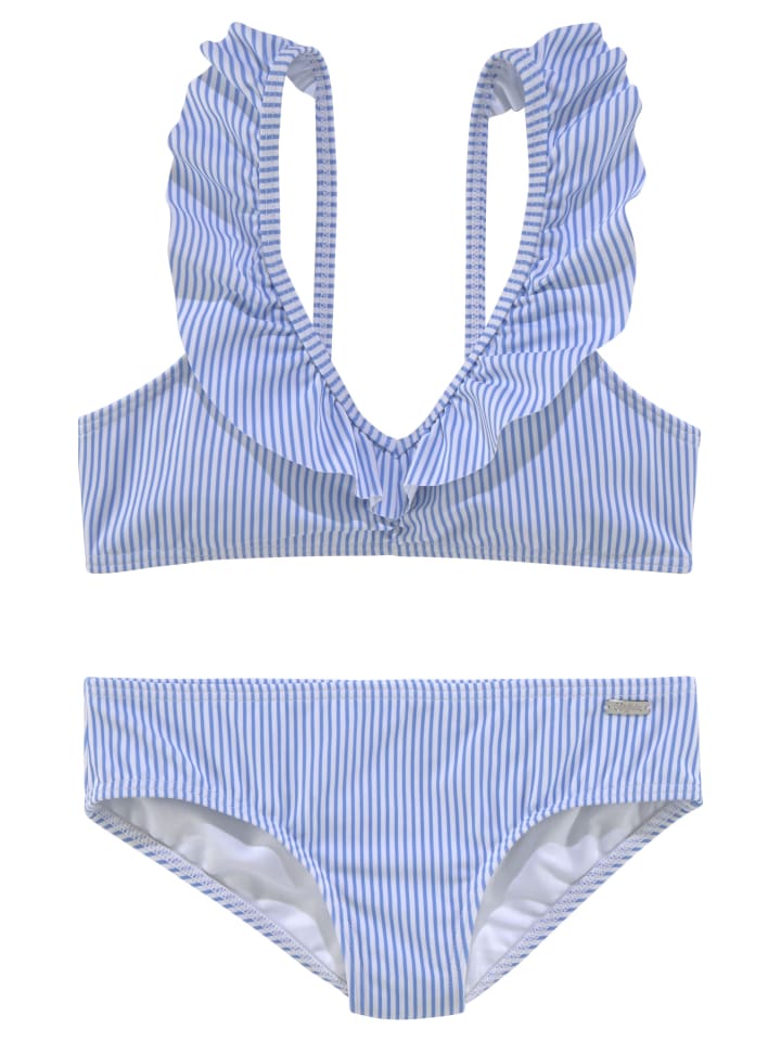 Bustier-Bikini in hellblau-weiß