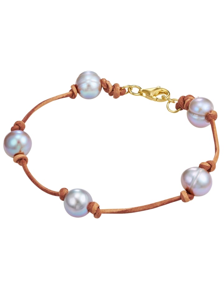 Leder-Armband aus Sterling Silber mit Süßwasser-Zuchtperle in grau