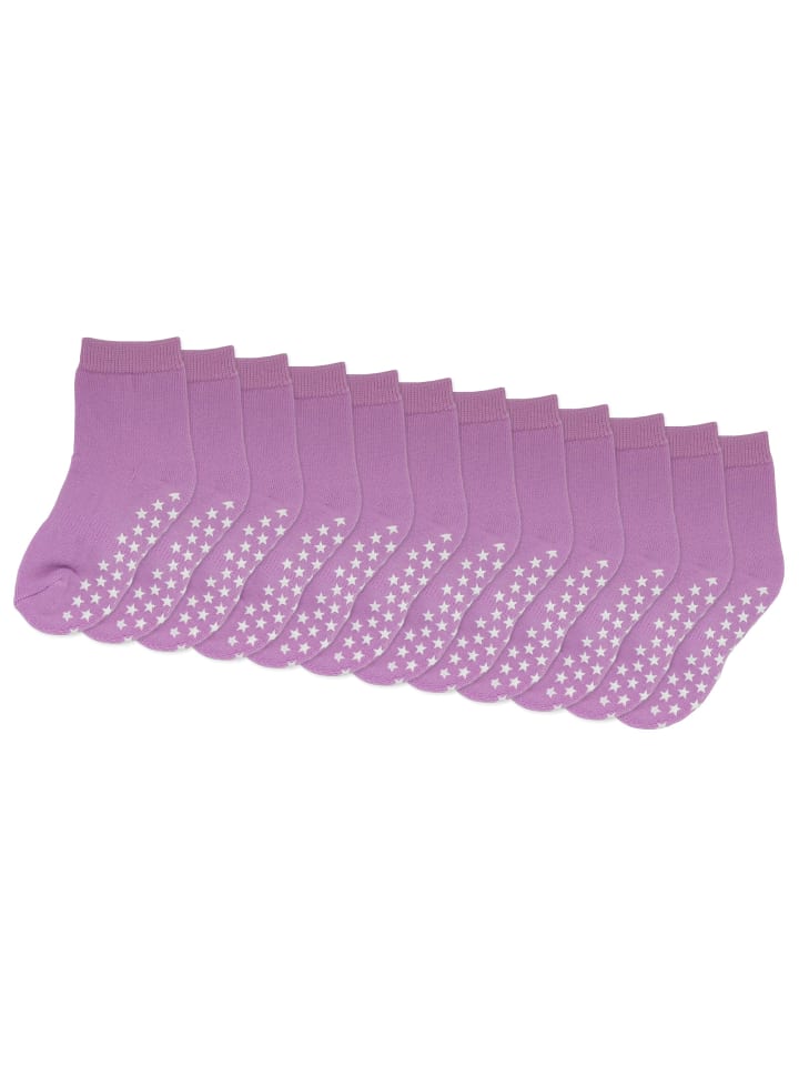 12er-Set Yalion Baby Langsocken mit Stern-Stoppern rutschfest, lila