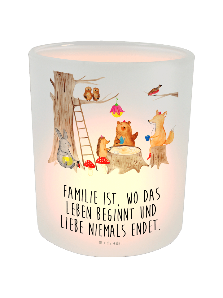 Windlicht Waldtiere Picknick mit Spruch in Transparent