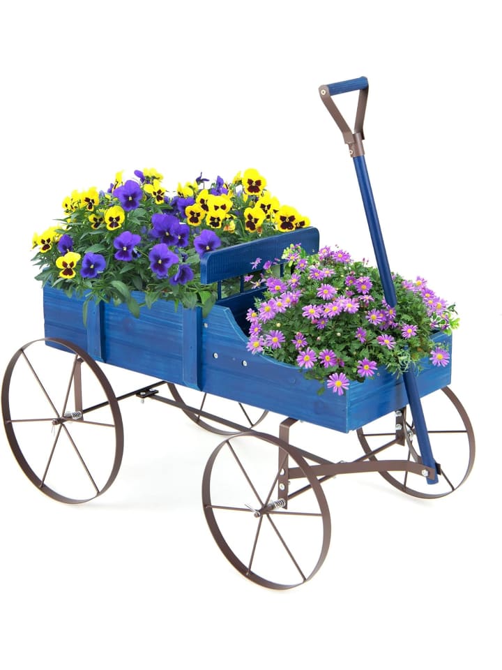 Blumenständer Holzwagen in Blau